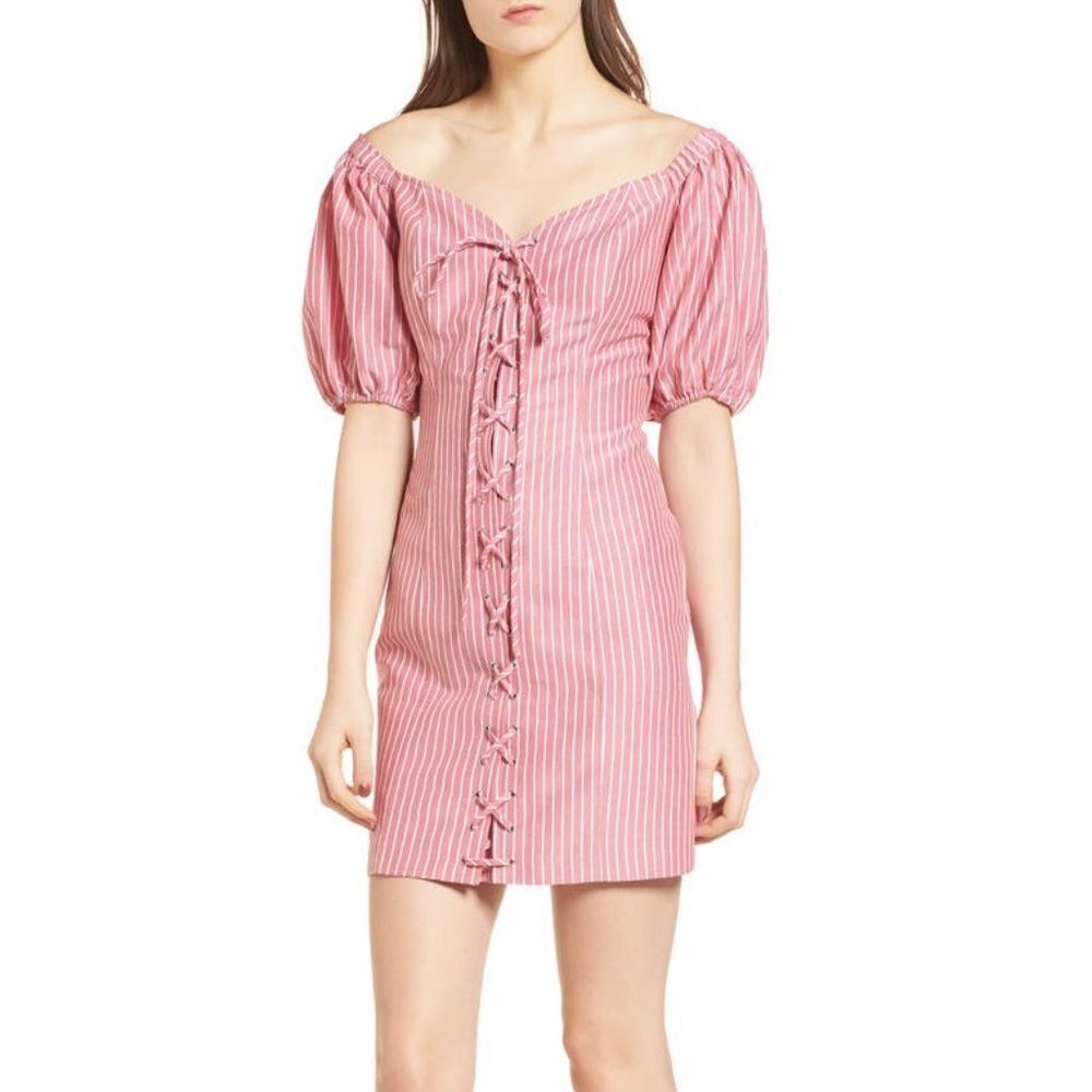WAYF Red Stripe Frankie Lace-Up Mini Dress S